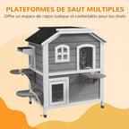 Maison Extérieur pour Chat Abri Extérieur en Bois pour Chats Errants 2 Étages Toit Ouvrant Bitumé 99,5x76x91cm Gris-6