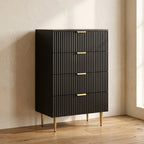 Commode 4 tiroirs commode chambre meuble de rangement moderne avec poignées et pieds dorés, dim. 60 x 40 x 96 cm, noir-1