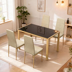 Ensemble Table à Manger avec 4 Chaises en Cuir Synthétique, Plateau Rectangulaire en Verre Trempé, 120x70x75cm, Naturel-1
