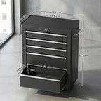 Chariot à outils sur roulettes, Servante d'atelier en acier 5 tiroirs verrouillable 2 clés, 61,5 x 33 x 82,5 cm, noir-2