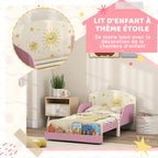 Lit enfant 70 x 140 cm, lit pour enfant avec barriere de securite et sommier à lattes, espace de rangement, rose-4