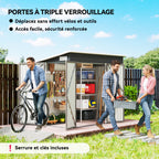 Abri de jardin en métal cabane jardin extérieure triple porte verrouillable toit incliné aérations 234x132x185cm gris-3