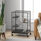 Cage pour rongeurs cage pour Petits Animaux Roulante 3 Rampes 3 Plates-formes Plat et Bouteille d'Eau Bac Inférieur Amovible pour lapin vison d'animaux chinchilla Acier PP 61,5x44x95cm Noire-9