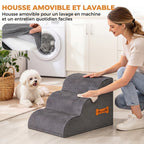 Escalier pour Chien Incurvé Housse Lavable Poignée Rampe pour Animaux 3 Marches Gris-6