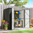 Abri de Jardin en Métal 1,37m², Toit Incliné, 2 Portes Verrouillables, Gants, Anti-UV, 163x89x163cm, Gris Foncé-6
