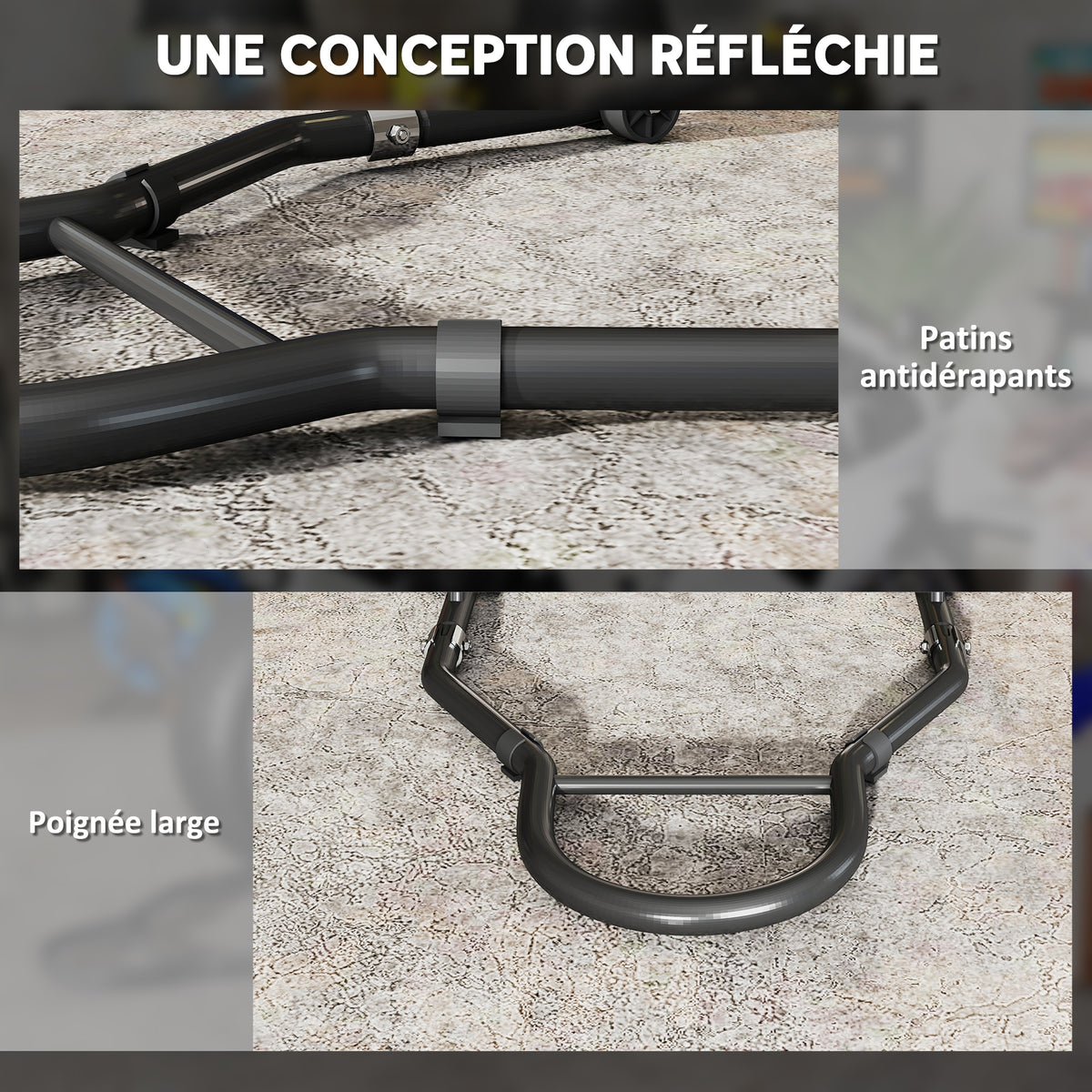 Béquille roue avant arrière charge 390 kg béquille d'atelier moto bras réglable en acier, fourche en forme de U + L noir-6
