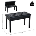 Banquette tabouret siège pour piano avec coffre de rangement pied bois caoutchouc assise capitonnée noir-2