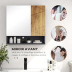 Armoire murale miroir de salle de bain placard de rangement 2 portes 55 x 17 x 55 cm naturel gris foncé-5