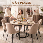 Table à Manger Ronde pour 4 à 6 Personnes, Ø 120 x 75 cm, Table de Cuisine avec Piétement Conique en Métal, Bois Naturel-3