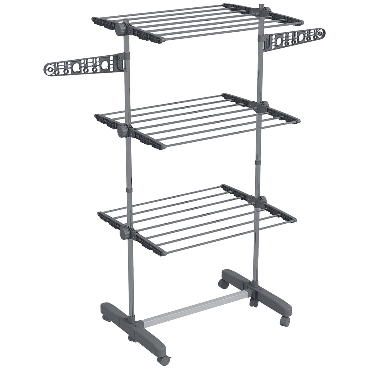 Séchoir à linge étendoir pliable ailes latérales utilisation intérieure et extérieure 3 niveaux 142 x 55 x 152 cm gris-0