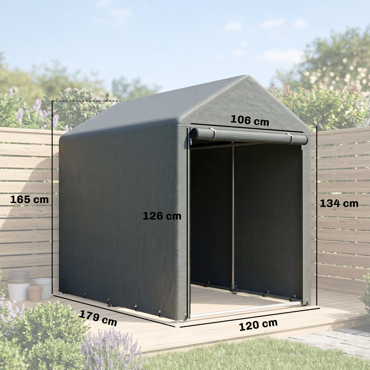 Abri de jardin tente de stockage portable avec cadre en métal galvanisé et grande porte, 1,2 x 1,8 m-2