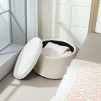 Pouf coffre rangement, tabouret rond, pouf repose-pieds en velours côtelé, charge 120 Kg, Ø 60 x 41 cm, beige-7