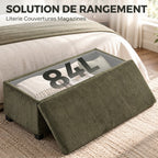 Banc de Rangement, Bout de Lit en Velours Côtelé avec Couvercle, pour Salon, Chambre, Entrée, 112x42x40 cm, Vert Clair-5