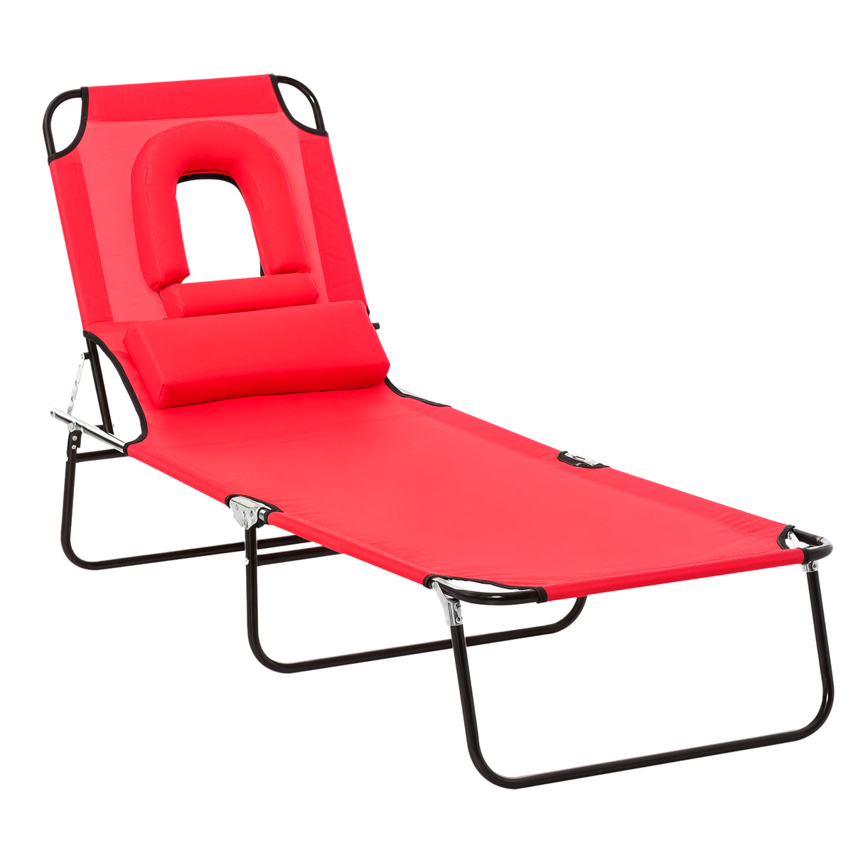 Bain de Soleil Pliable transat inclinable 4 Positions Chaise Longue 3 Coussins fournis Rouge-0