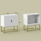 Meuble sous lavabo meuble de salle de bain avec placard double porte pieds en acier doré 60 x 30 x 65 cm blanc-2
