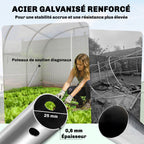 Serre tunnel de jardin 24m², serre de jardin tunnel avec cadre en acier galvanisé, portes et 2 grandes fenêtres, blanc-3