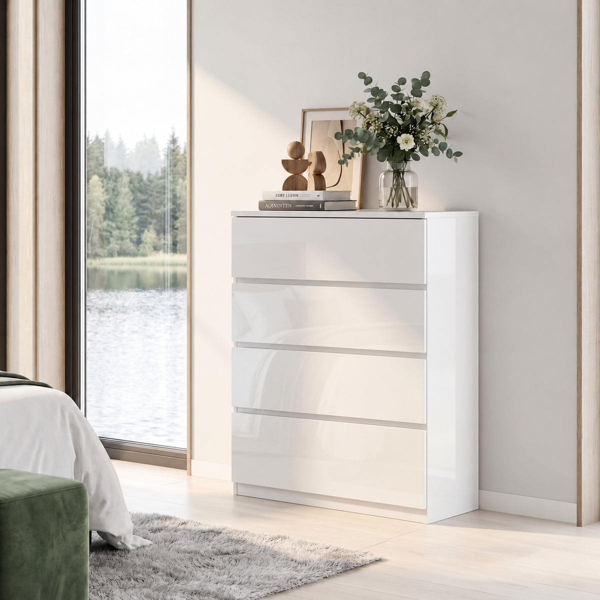 Commode 4 tiroirs meuble de rangement sans poignées design minimaliste 60 x 40 x 80 cm blanc-8