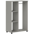Armoire penderie meuble de rangement mobile 4 roulettes avec tringle à vêtements et étagères ouvertes, gris-0