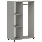 Armoire penderie meuble de rangement mobile 4 roulettes avec tringle à vêtements et étagères ouvertes, gris-0