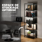Bibliothèque étagère de rangement à 5 niveaux avec éclairage LED 7 couleurs, structure en acier, 60 x 30 x 179 cm, noir-4