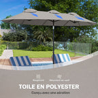 Parasol de Jardin Exterieur Inclinable 3 x 1,5 m, Parasol Double Rectangulaire avec Manivelle, Polyester 180 g/m², Gris-6