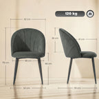 Lot de 2 chaises de salle à manger, chaises de cuisine rembourrées sans accoudoirs, pieds en acier, 52x55x79cm, gris-2