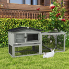 Clapier de sol cage à lapin cottage niche supérieure avec rampe enclos extérieur 150 x 52 x 68 cm gris-9