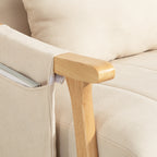 Fauteuil à bascule, Rocking Chair en Tissu Efft Lin, Coussin Lombaire, Assise Rembourrée, Pieds en Bois d'Hévéa, Beige-3