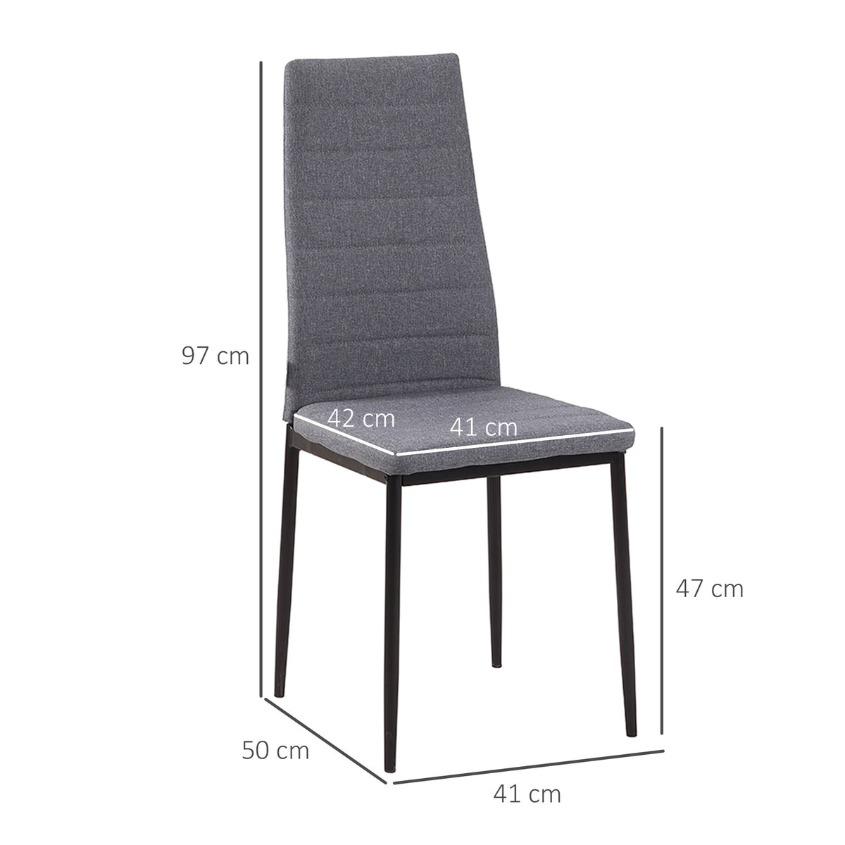 Lot de 4 chaises de salle à manger chaises de cuisine avec dossier haut pieds en métal et tissu en lin 41x50x97cm gris-2