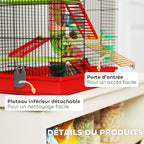 Cage pour hamster souris petit animaux rongeur avec tunnel mangeoire roue jouet 47 x 30 x 59 cm rouge-5
