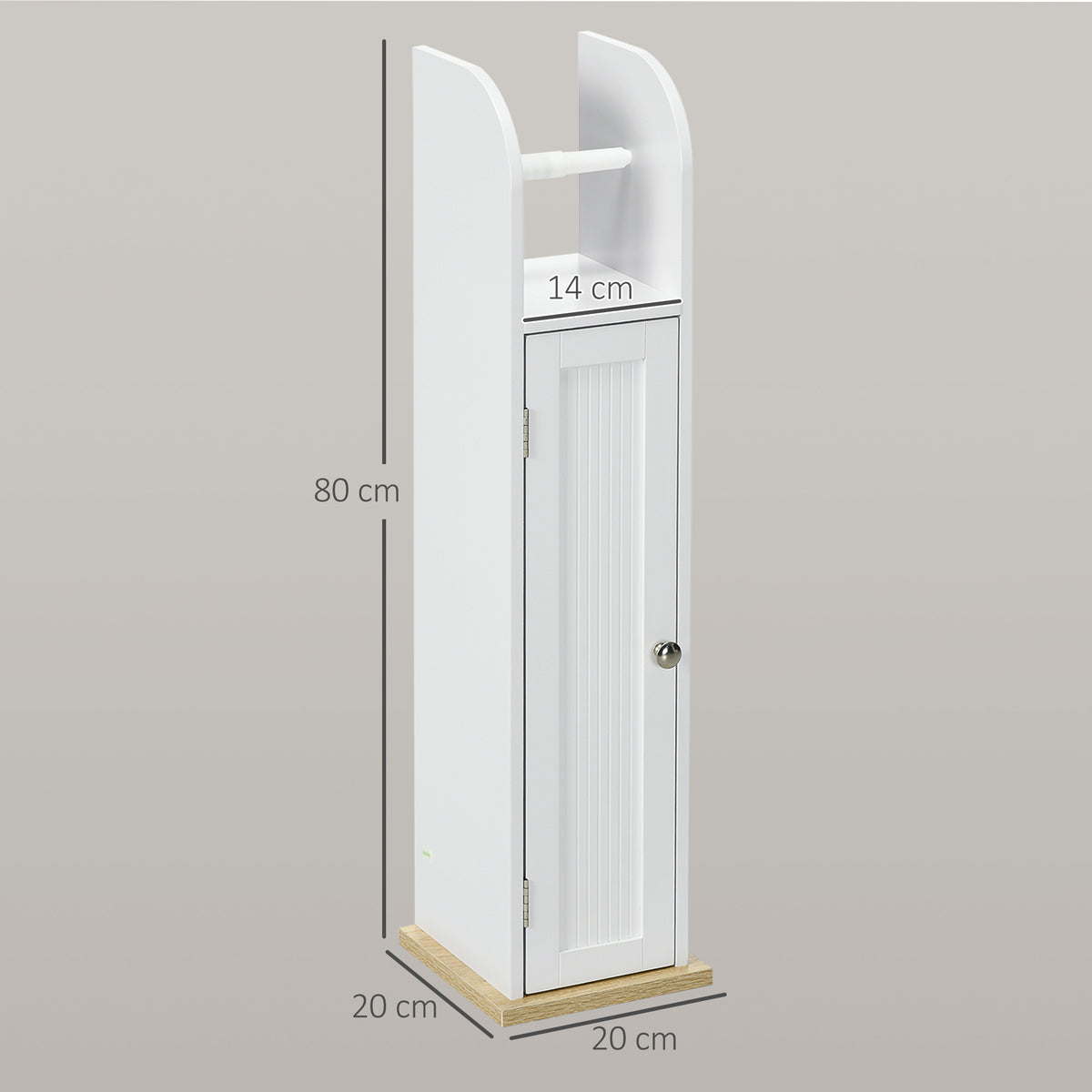Meuble de salle de bain support papier toilette avec placard et étagères réglables 20 x 20 x 80 cm blanc-2