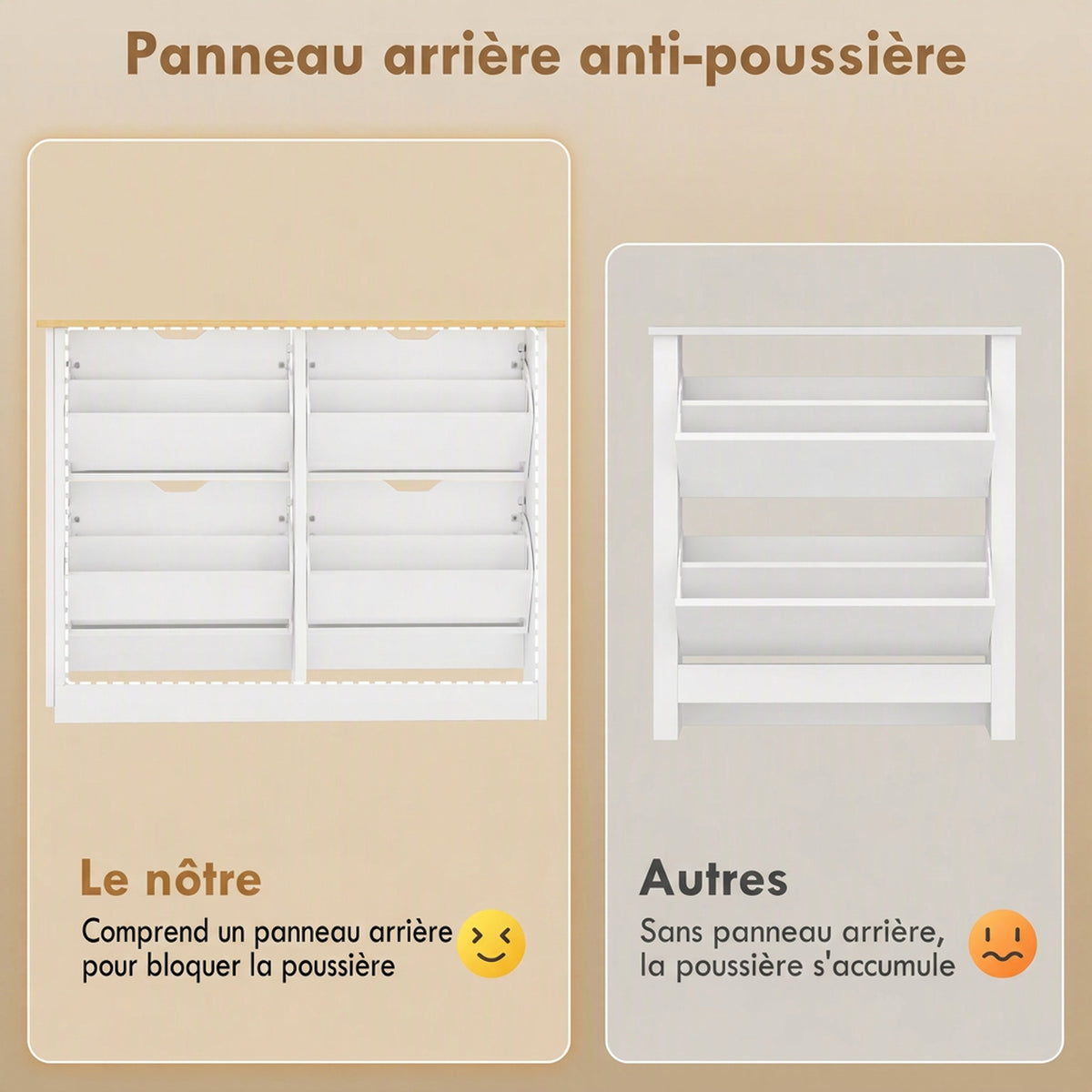 Meuble à chaussures 16 paires, armoire à chaussures étroite avec 4 tiroirs rabattables et étagères réglables-6