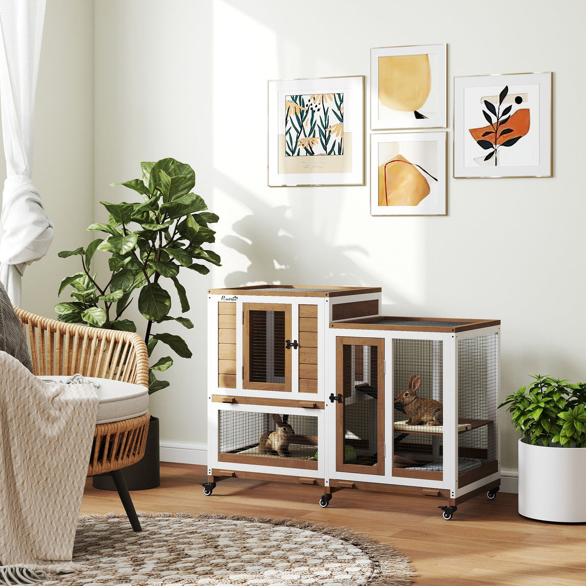 Clapier lapin intérieur cage lapin en bois design de luxe 3 niveaux avec 3 plateaux amovibles 110 x 50 x 86 cm marron-1