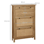 Meuble à chaussures étagère à chaussures armoire 3 portes abattants effet cannage rotin - en bois bois naturel-2