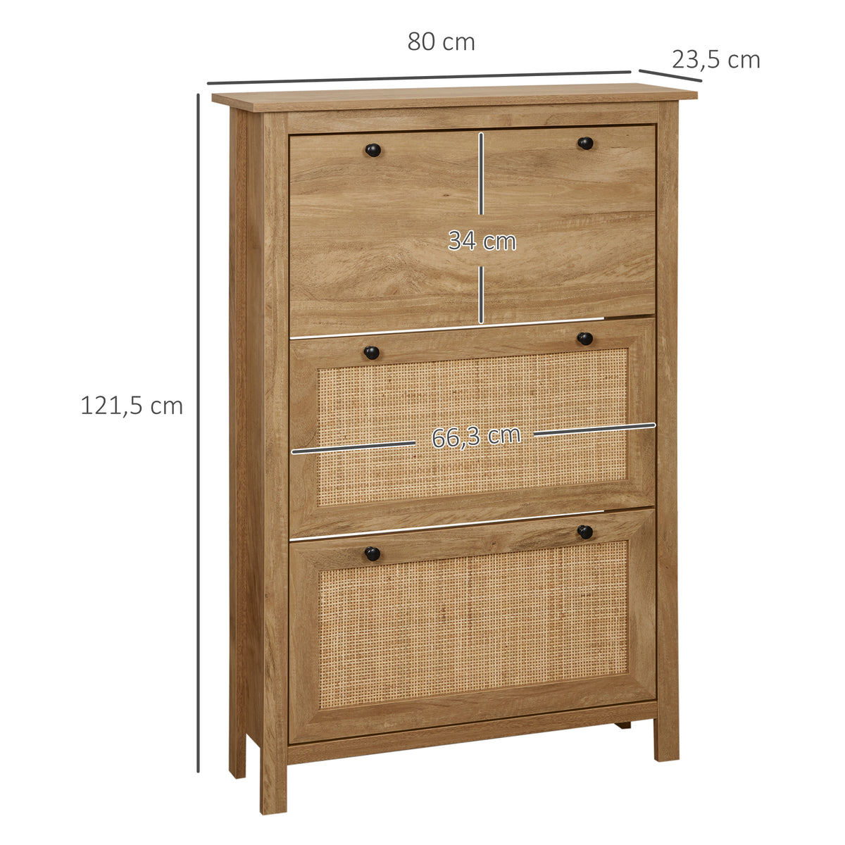 Meuble à chaussures étagère à chaussures armoire 3 portes abattants effet cannage rotin - en bois bois naturel-2