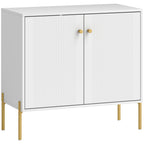 Buffet salon, meuble de rangement avec double porte cannelée, étagère réglable, pieds en acier, 80 x 39,1 x 76 cm, blanc-0