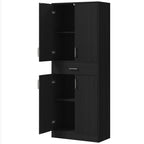 Buffet haut armoire de cuisine 4 portes 2 placards et 1 tiroir central hauteur 180 cm avec 2 étagères réglables noir-0