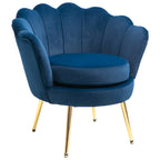 Fauteuil salon fauteuil en velours fauteuil coquillage avec pieds en métal doré pour chambre à coucher, bleu-0