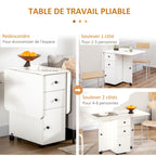 Table de cuisine pliable table à manger pliante 2 plateaux rabattables avec 2 tiroirs 1 placard blanc-4