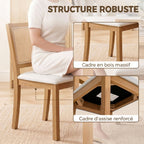 Lot de 2 chaises de salle à manger, chaises de cuisine avec assise rembourrée, dossier effet rotin, crème et chêne-4