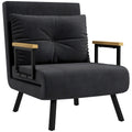 Fauteuil convertible 4 en 1 lit 1 place dossier 5 positions, accoudoirs en bois et coussin, tissu effet velours, noir-0
