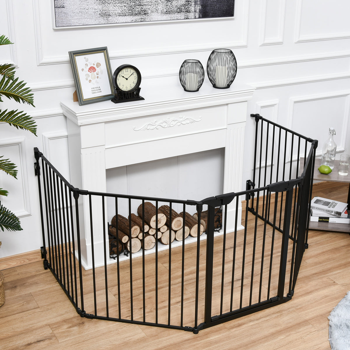 Barrière de sécurité parc enclos chien modulable pliable porte intégrée 300L max. x 74,5H cm métal PP noir-9