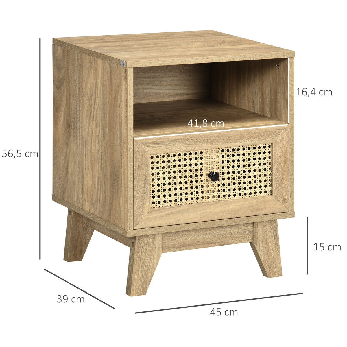 Table de chevet table de nuit avec tiroir porte cannage et niche vintage 45 x 39 x 56,5 cm-2