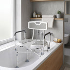 Tabouret de douche, tabouret de bain avec siège rembourrée en U amélioré et accoudoirs, hauteur réglable, gris-9