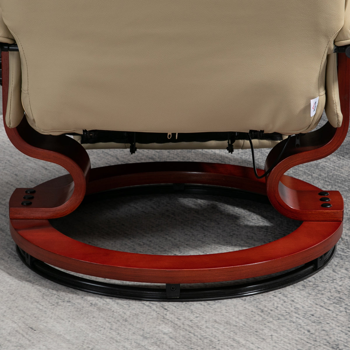 Fauteuil relax inclinable repose-pieds réglable pivotant 360° piètement bois revêtement PU respirant et doux crème-8