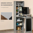 Bureau avec rangement pliable murale rabattable avec bibliothèque poste de travail tableau à craie et étagère réglable-4