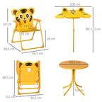 Ensemble Salon de Jardin Enfant 4 pcs Design Tigre - Table Ronde + 2 chaises Pliables + Parasol - métal époxy Oxford Jaune-2