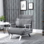 Fauteuil chauffeuse canapé-lit Convertible 1 Place déhoussable Grand Confort Coussin Pieds accoudoirs métal Lin Gris Clair-1