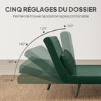 Canapé convertible 2 places 4 en 1, canapé-lit avec dossier réglable sur 5 niveaux, 2 coussins, 102 x 73 x 81 cm, vert-4