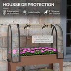 Jardinière surélevée avec bâche transparente, 2 roulettes et 1 étagère inférieure, dim. 80L x 40l x 120H cm-3